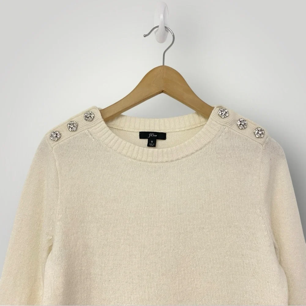 J. Crew‎ Crewneck sweater with jeweled buttons Cream Sz S